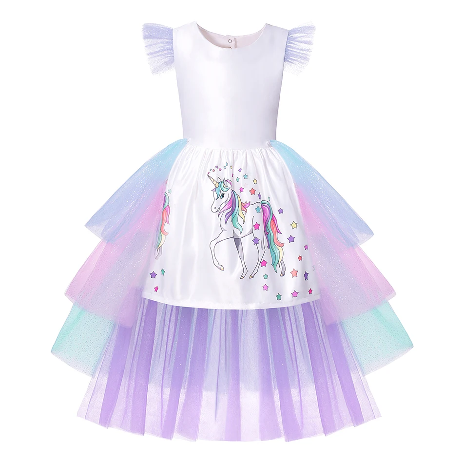 Unicorn Dress MUABABY нарядное платье принцессы с единорогом для девочек; Детские вечерние платья с открытой спиной и съемным шлейфом; карнавальный костюм радужной расцветки - Цвет: Unicorn Dress