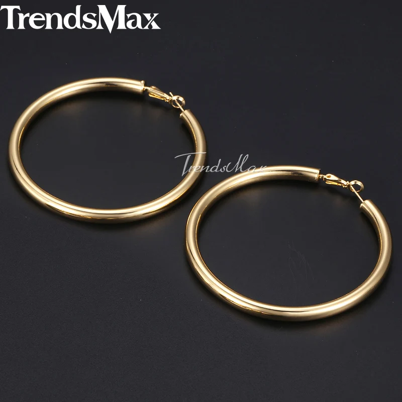 Trendsmax, серьги-кольца для женщин, серебро, золото, трубка, Круглый Круг, женские серьги, Женские Ювелирные изделия, подарки, массивные 5 мм, KGEM18