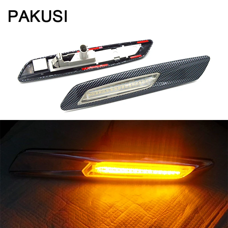 PAKUSI Car LED Fender Side Turn Signals & LED Marker Light Carbon Fiber