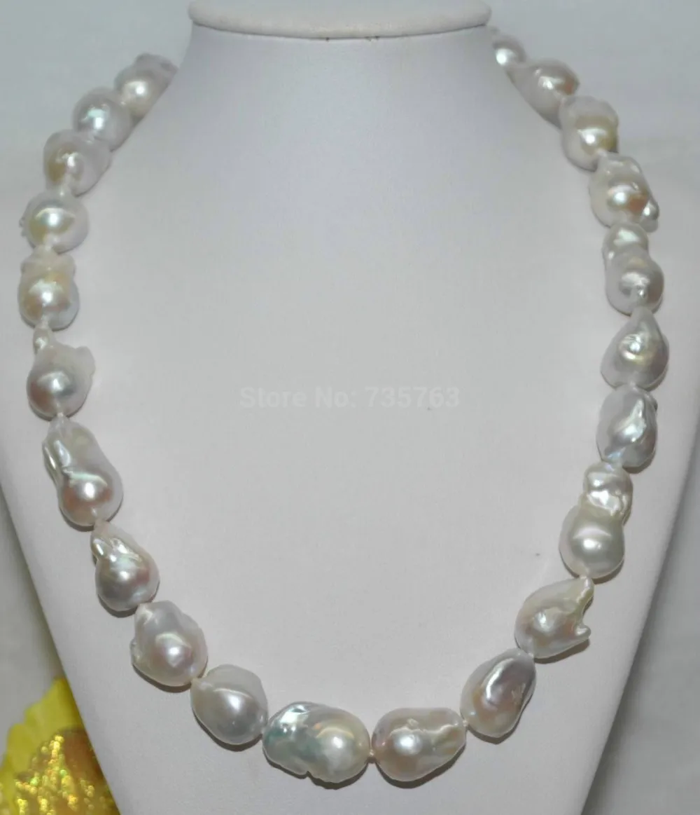 

NEW 0015135 Natural Rare gray 14*19mm Baroque nucleated cultured Pearl Necklace