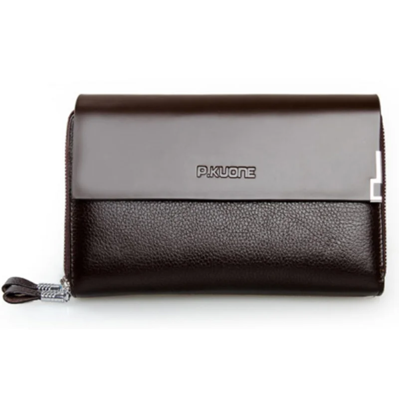 

2017 Business Genuine Leather Men Clutch Wallets Luxury Brand Men Wallets Double Zipper Natural Cowhide Wallet For Men Purse