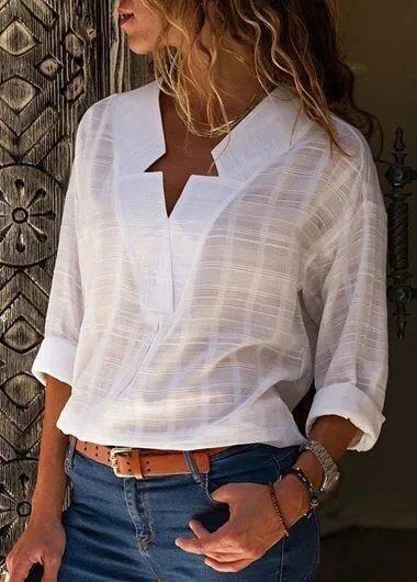 

White V-neck Long Sleeve Women's Shirt Top Cotton Linen Office Lady Long Feminine Blouse Black Spring Shirts Women Plus