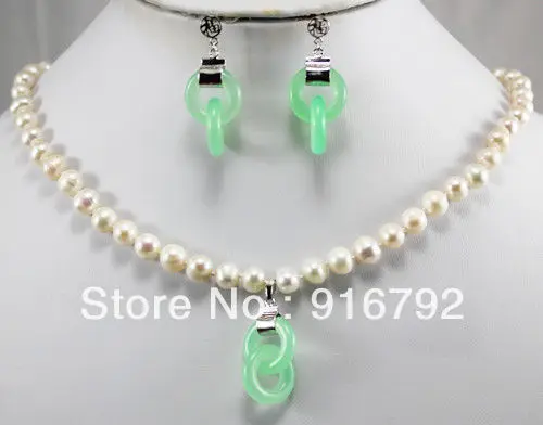 

free shipping >>>>Fashion jewelry Set Freshwater Pearl /Jade necklace Earring