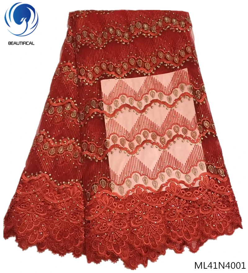 

BEAUTIFICAL red mesh lace fabric embroidered laces fabric quality lace fabric red color with rhinestones water soluble ML41N40