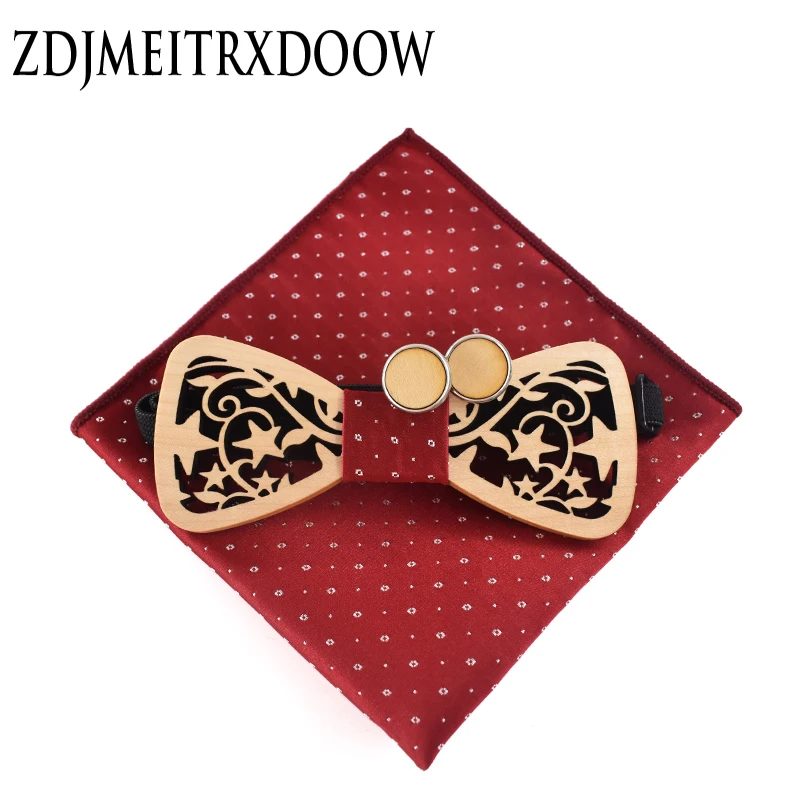  New Pocket Square Classic Party Wedding Fashion Cufflinks Men Wooden ties Woven Wedding Tie Handker