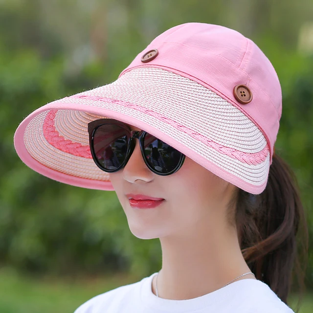COKK Hats Women Wide Large Brim Floppy Summer Beach Sun Hat Straw Hat Button Cap Summer Hats For Women Anti-uv Visor Cap Female 3