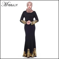MISSJOY-2018-Fashion-Dubai-turkey-islamic-Style-Long-sleeve-Printed-malaysian-abayas-Women-Party-Black-Long