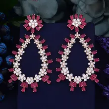 GODKI 74mm Luxury Flower Star Light Cubic Zirconia Party Wedding Saudi Arabic Dubai Dangle Drop Earrings
