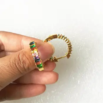

10Pairs/lot Colorful Cubic Zirconia Stone Earring Gold Women Fashion Earrings Rainbow Jewelry