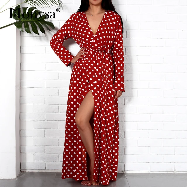 red polka dot dress long sleeve