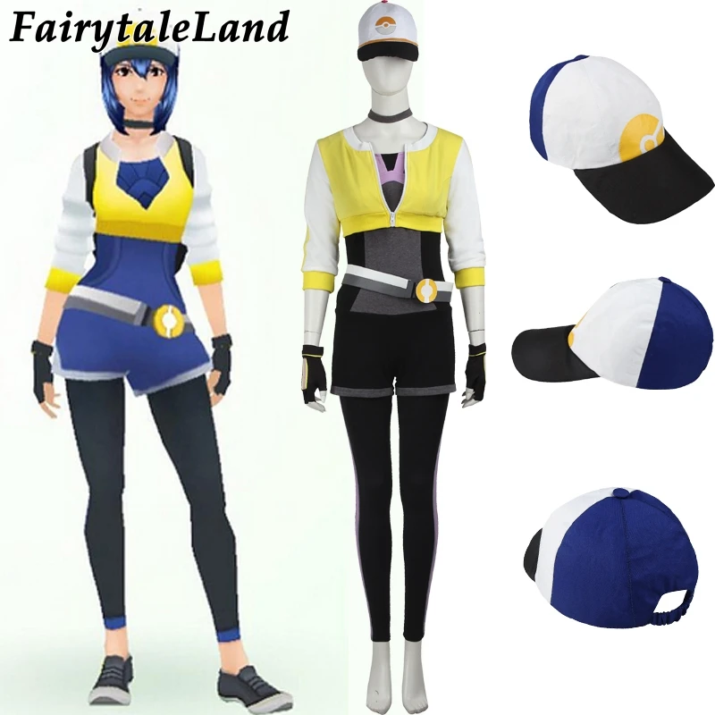 Pokemon GO Costume for adult women Halloween costumes game Pokemon go yellow team  Female Trainer cosplay costume uniform hat