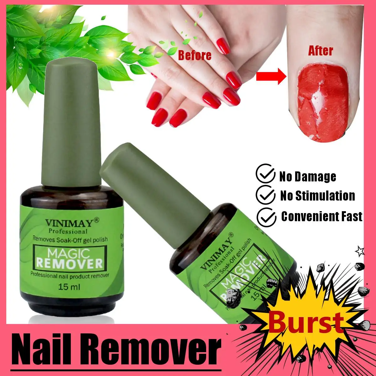 

15ML Nail Gel/Polish Remover Magic Remover Healthy Fast Within 2-3 MINS Gel Nail Polish UV Permanent Base Top Coat