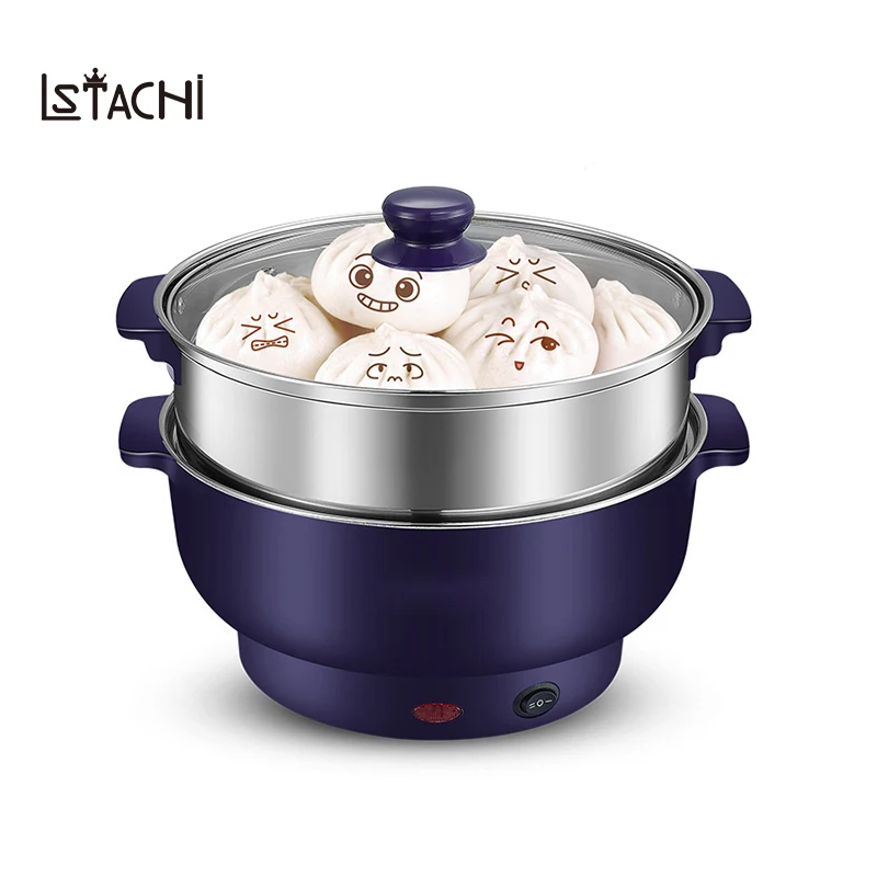 LSTACHi 1.5L Универсальный электрический плита дома Hotpot кастрюля из нержавеющей стали сковороде еда теплее пароход 20 см 2 шестерни 220 В