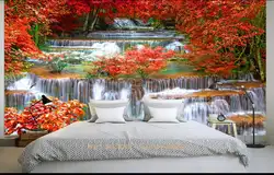 Пользовательские 3D фото обои Спальня росписи Бег водопад воды кленовый лист 3D фото диван ТВ фон нетканые фото обои