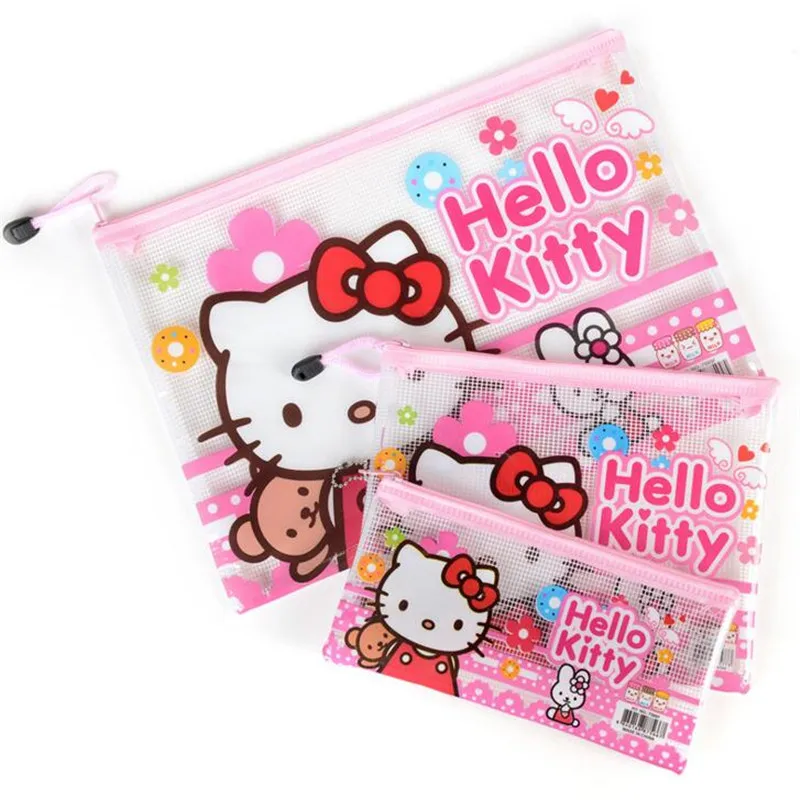 

1PCS Cute Kawaii Hello Kitty Transparent Pencil Pen Bag File Case For Kids Student Stationery Kids Gift Purse Storage Phone Bag