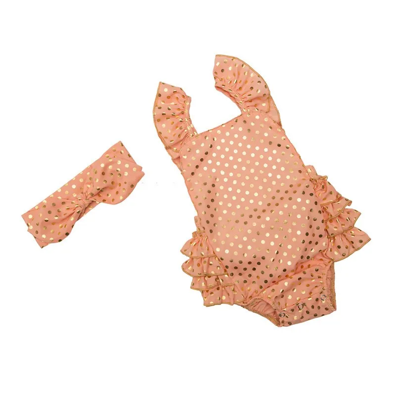 Infant Gold Polka Dot Ruffle Rompers (8)