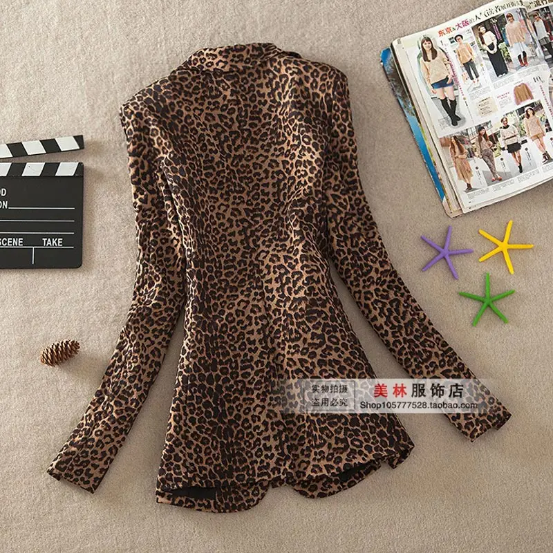 Casaco feminino 2016 vintage   leopard  slim fit one button        ae1352