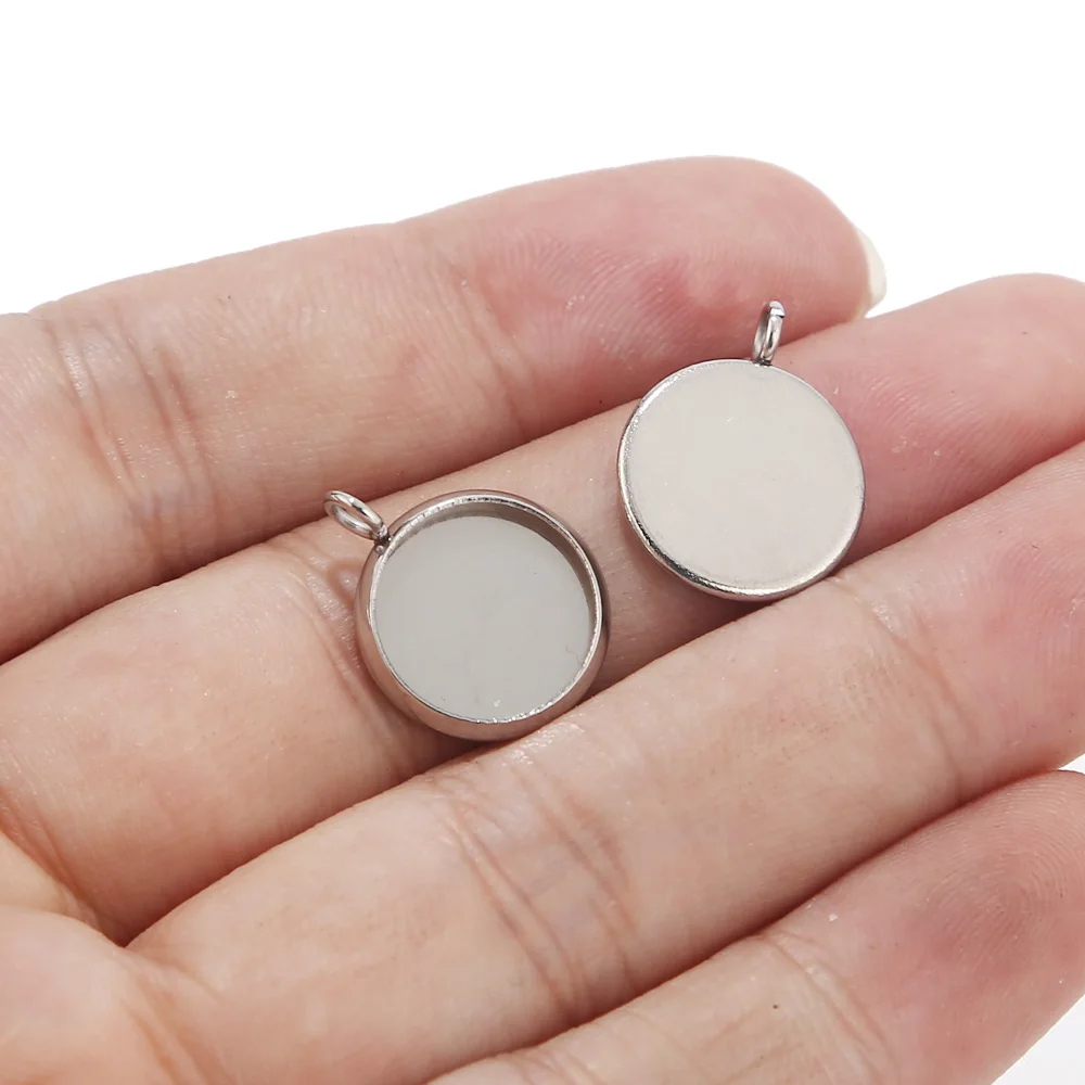 12mm Round Pendant Blanks Cabochon Trays Pendant Bases DIY Accessory 50pcs