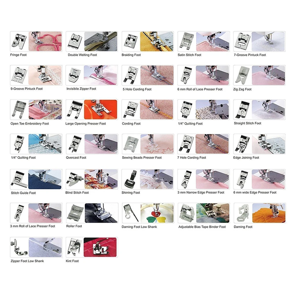 

Hot 52pcs Multifunctional Presser Feet Parts Set Edge Joining Rolled Hem Curling Presser Foot Sewing Machine Accessories Kit