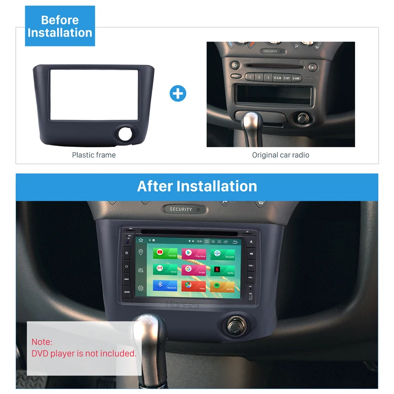 

Harfey Car GPS 2Din Fascia Dashboard Panel Frame Install Trim Kit Auto Radio Plate for Toyota Vitz Yaris Echo 1999-2005 No Gap