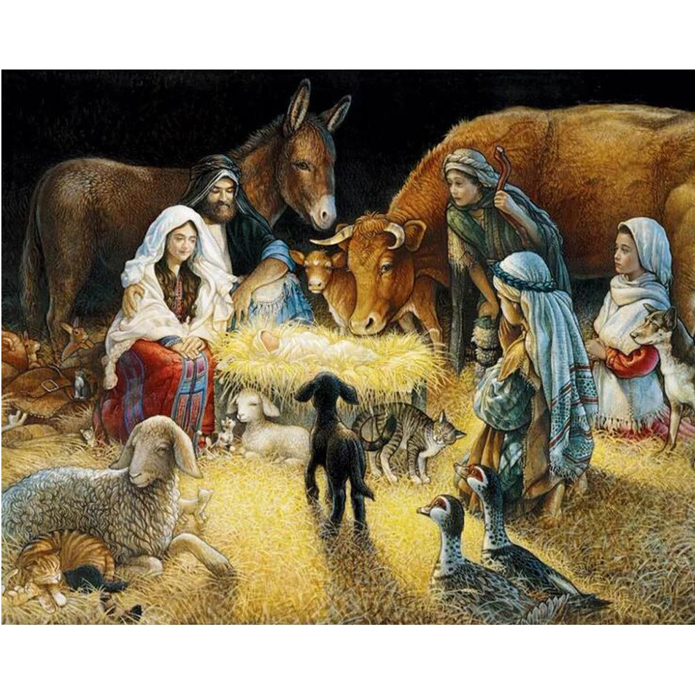 

Full Square / Round 5D DIY Diamond Painting "Madonna and animals" Embroidery Cross Stitch Mosaic Rhinestone Home Decor YU948