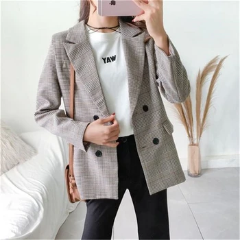 

RUGOD Newest Women Plaid Coat Notched Long Sleeve Coat Women Casual Fashion Coat Elegant Women Coat For Female casaco feminino