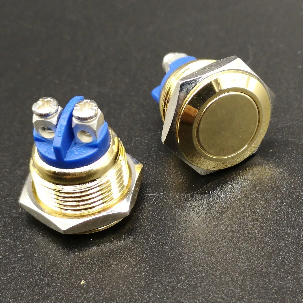 

16mm Golden screw terminal electric metal car switch Metal Momentary 1NO Industrial Car Switch