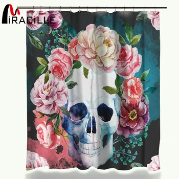 

Miracille Flower Sugar Skull Shower Curtain Polyester Waterproof Fabric Shower Curtains For Bathroom 150x180cm/180x180cm