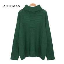 AOTEMAN Spring Winter Sweater Women Fashion Casual Solid Turtleneck Sweater Vintage Loose Long Sleeve Knitted Pullover Sweaters
