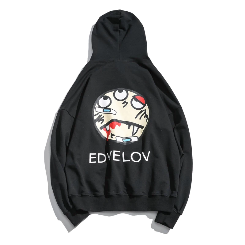 Fashion pattern print loose fit hoodies men black