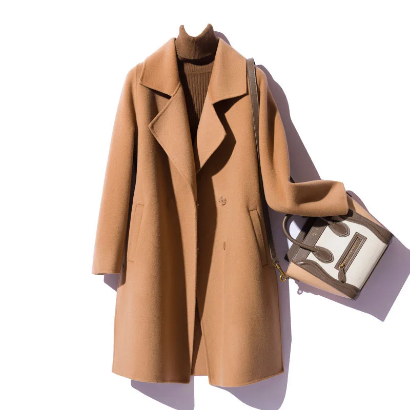 2018 Winter jacket Women Pure Handmade cashmere 100% solid colour wool coat women cashmere trenchcoat elegant long overcoat