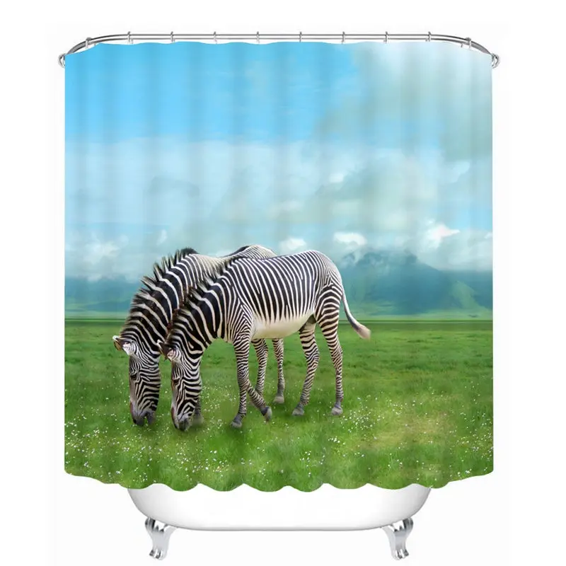Новые 3D занавески для душа Prairie zebra серии животных, занавески для ванной комнаты, водонепроницаемые моющиеся Товары для ванной+ 12 C крючков - Цвет: Color 1