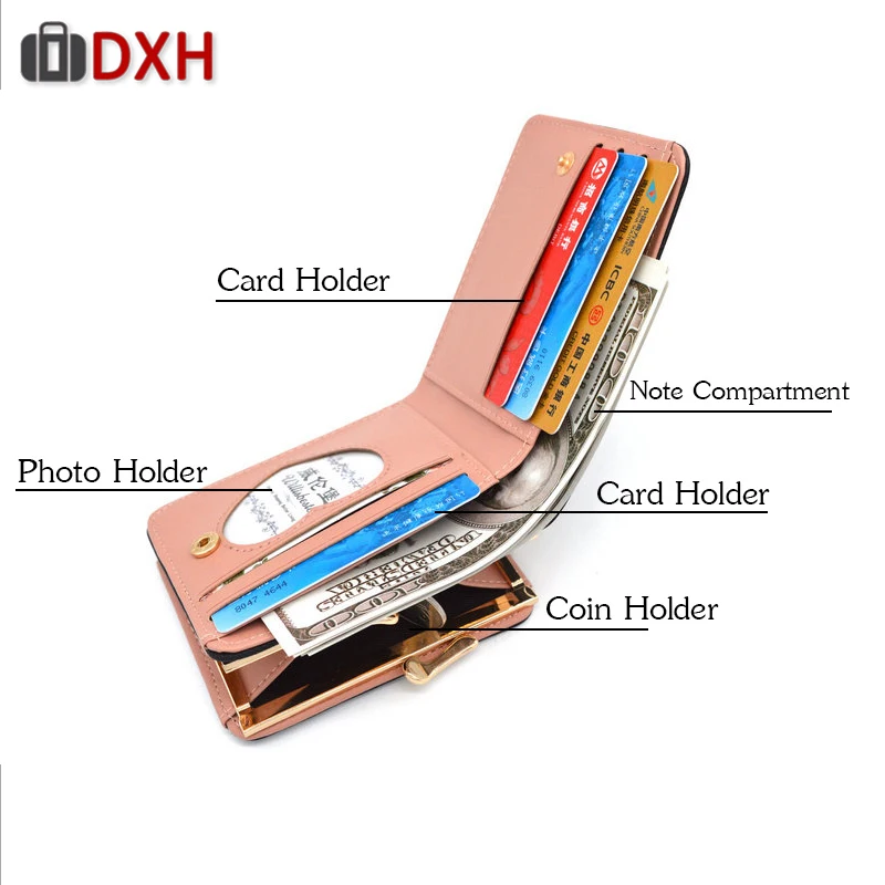 DXH, новинка, Женский кошелек, маленький кошелек на застежке, для роскошных брендов, женские кошельки, женские кошельки, Женский мини Кожаный клатч, держатель для карт