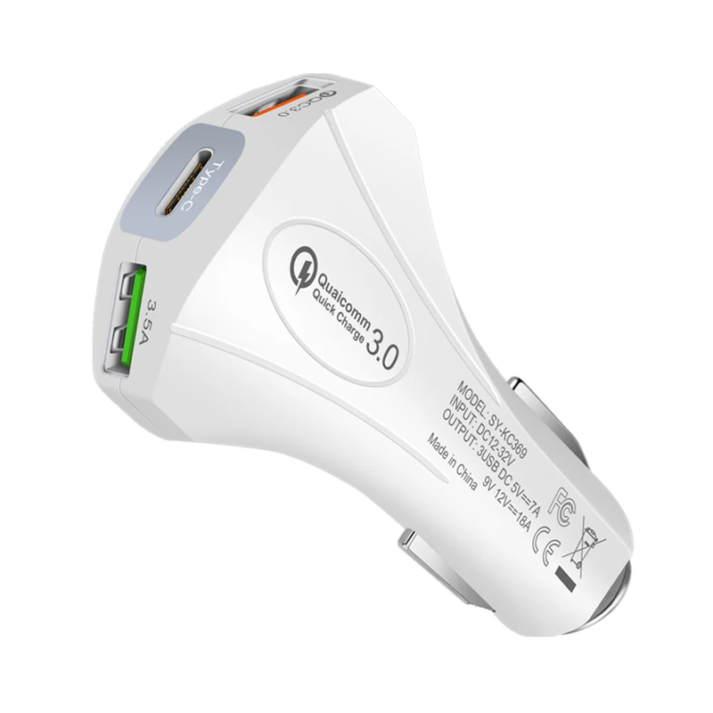 09QC3.0 Fast Charge Car Charger 3 Port Type-C QC3.0 3.5A Port Car Mobile Phone Adapter