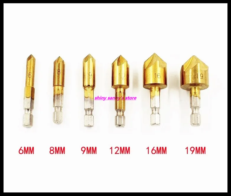 6-19mm Hex Handle Five Edge Chamfer Of Titanium Coating Knife Bore Hole Chamfering Machine Woodworking Countersink Drill Bit