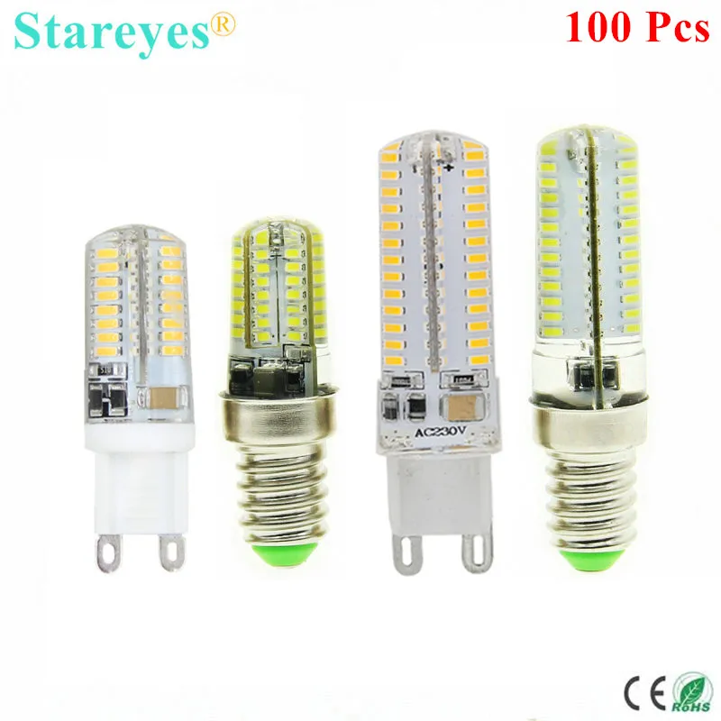 

100 Pcs Silicone G9 E14 AC220V 6W 9W SMD 3014 64 104 LED Crystal Corn LED lamp Droplight Chandelier candle bulb light spotlight