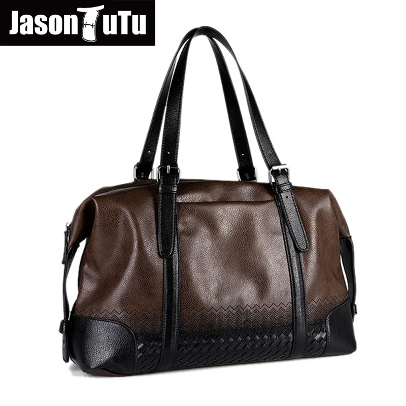 

JASON TUTU Designer Men bag Handbag Weave Large capacity Tote Travel bags High quality PU Leather Top-Handle Bags bolsas B478