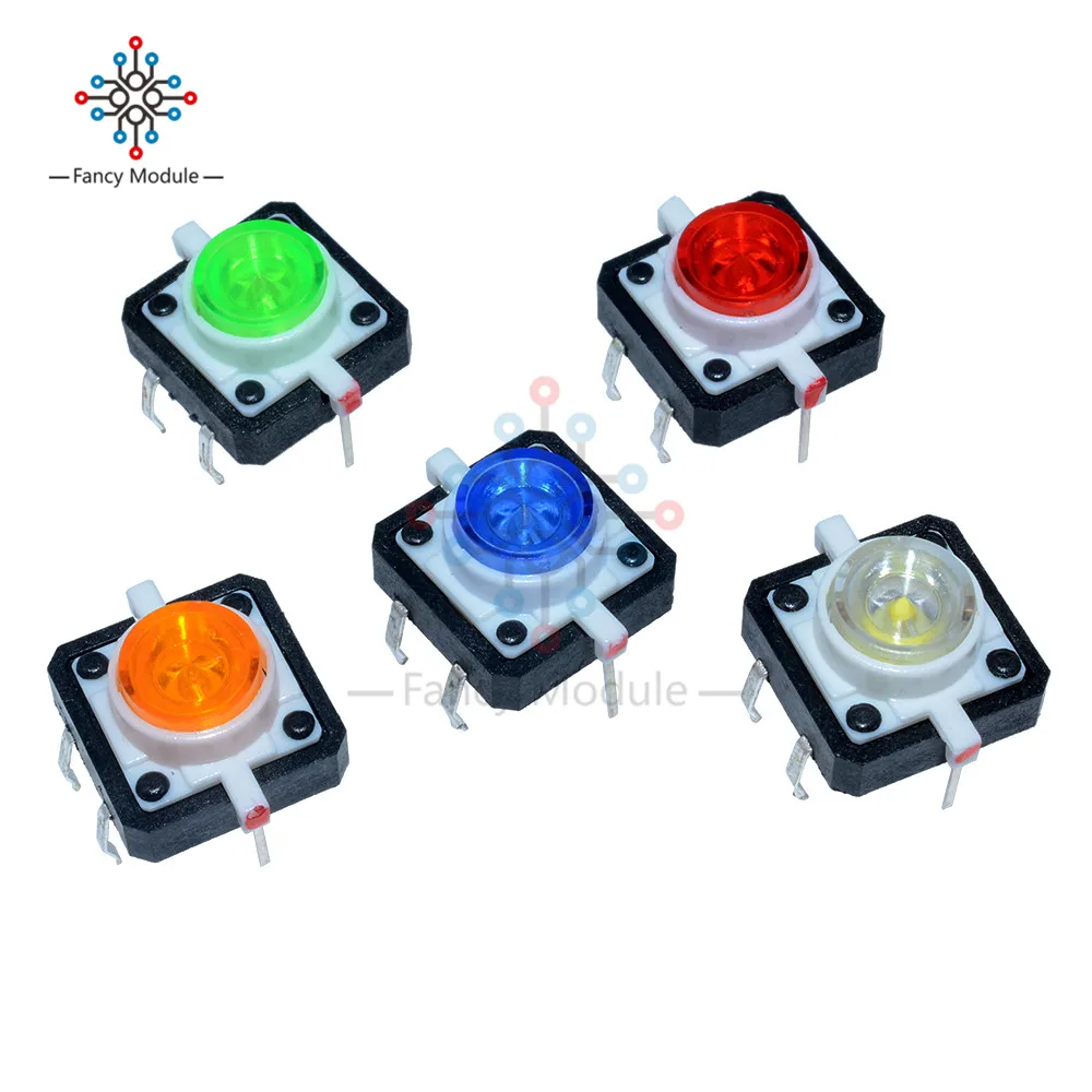 

5PCS 5 Color 12X12X7.3mm Tactile Push Button Switch Momentary Tact LED 12*12*7.3mm