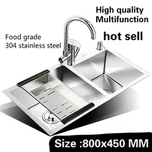Роскошная кухонная ручная раковина двойной паз многофункциональный мыть овощи vogue 304 нержавеющая сталь 800x450 мм