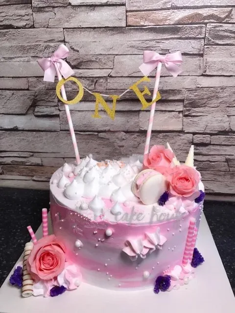 Handmade Hot One Baby Shower Cake Bunting Gold Pink Theme Birthday