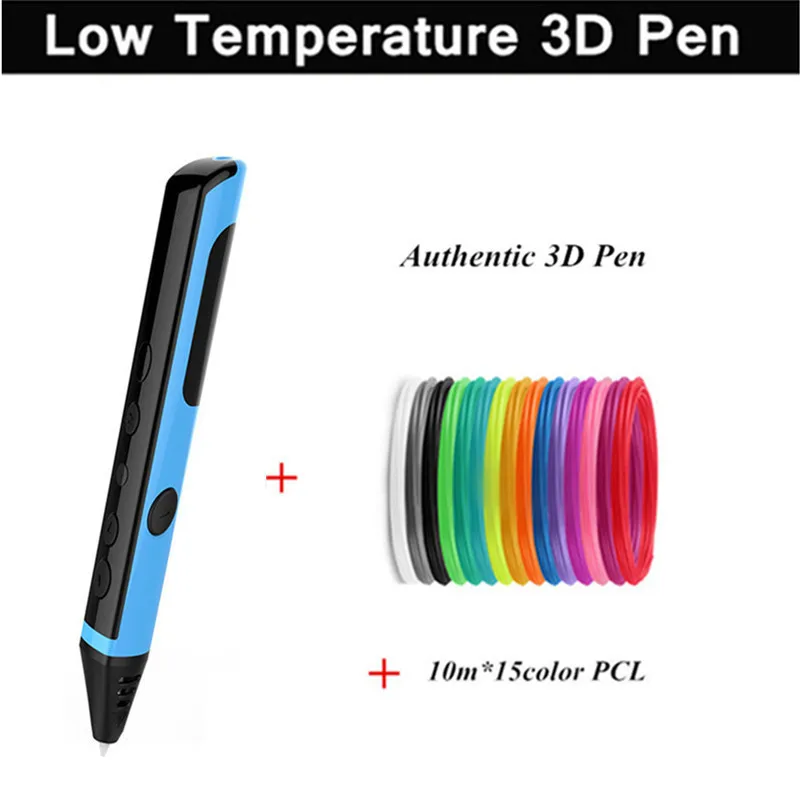 

3 Colors Low Temperature Gift Box Packing 3D Pens +3D Paper Model+Adaptor+Scissors 3D Printing Pens With 10Meter*15Color PCL