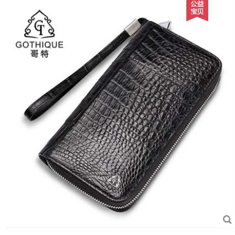 

gete new Siamese crocodile Fish-skin handbag, men's bag, business casual wrist bag, genuine leather, long and large-capacity
