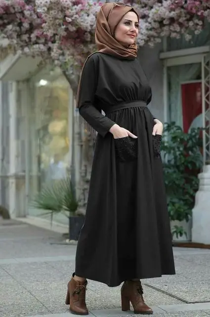 Abayas женская мусульманская одежда модные платья с поясом и бусинами Макси мусульманское платье Дубай Кафтан цзилбаб Дубай, Турция халат Рамадан D979 - Цвет: Черный