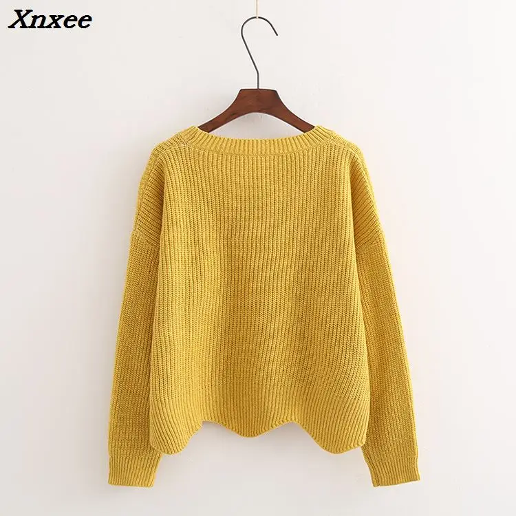 women sweater and pullovers knitted long sleeve sweaters Solid color crewneck Casual 2018 Cute sweater knitting pullover Female