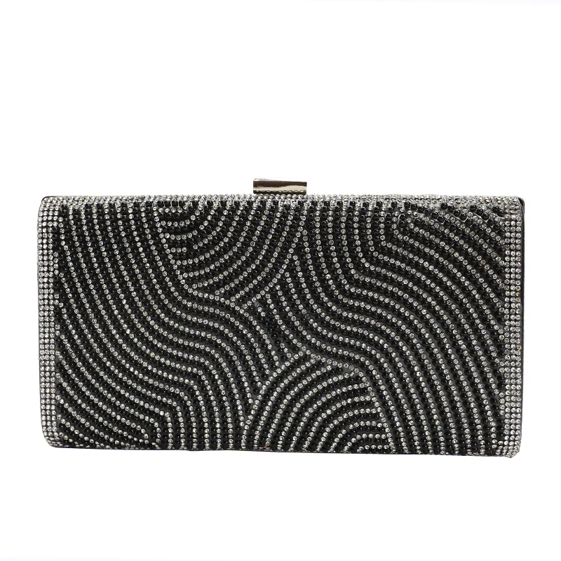 

Women's Diamond Evening Bridal Handbag Metal Box Ripple Rhinestones Beaded Chain Shoulder Bags Women Wedding Party Purse new QF
