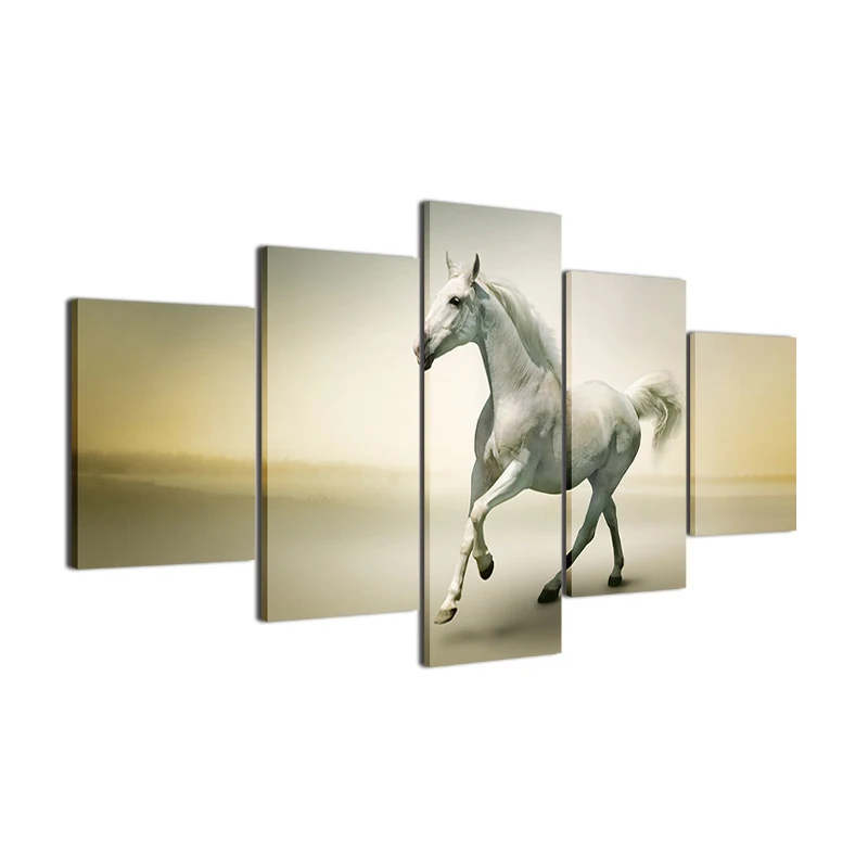 Wall Art Frame Canvas Painting Poster 5 Panel Animal Horse Modular Pictures For Living Room Home Decor | Дом и сад