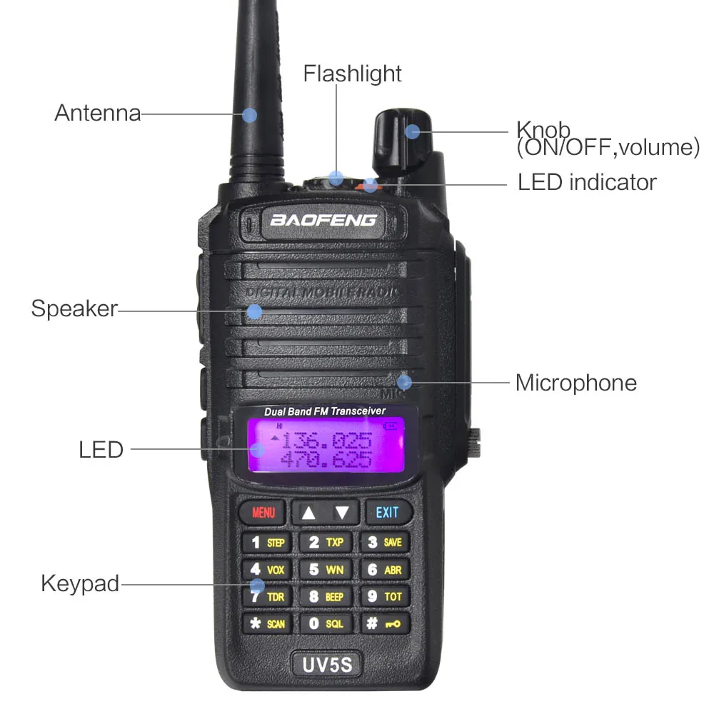 UV5S портативная рация UHF VHF пониженного напряжения Двойной диапазон IP67 Водонепроницаемый двухстороннее радио 2800 мАч обновление для UV-9R A58