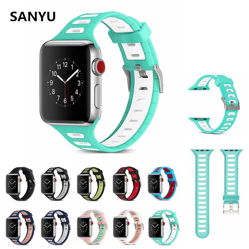 

SANYU Double-deck Color Sport Band For Apple Watch Series 4 3 2 1 Wrist Strap Bracelets Belt for iwatch 42mm 38mm 44mm 40mm