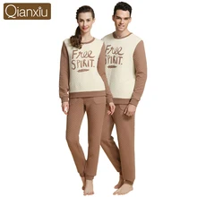 Осенняя домашняя одежда для пар, Повседневная Лоскутная Пижама, комплект мужской хлопковой одежды для сна, Мужская футболка с круглым воротником и штаны