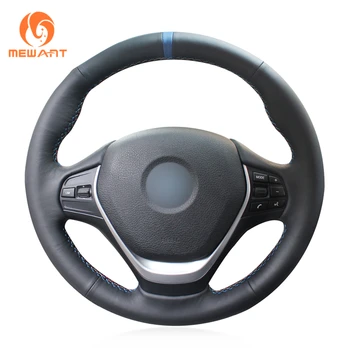 

MEWANT Black Genuine Leather Blue Marker Car Steering Wheel Cover for BMW F20 2012-2018 F45 2014-2018 F30 F31 F34 2013-2017